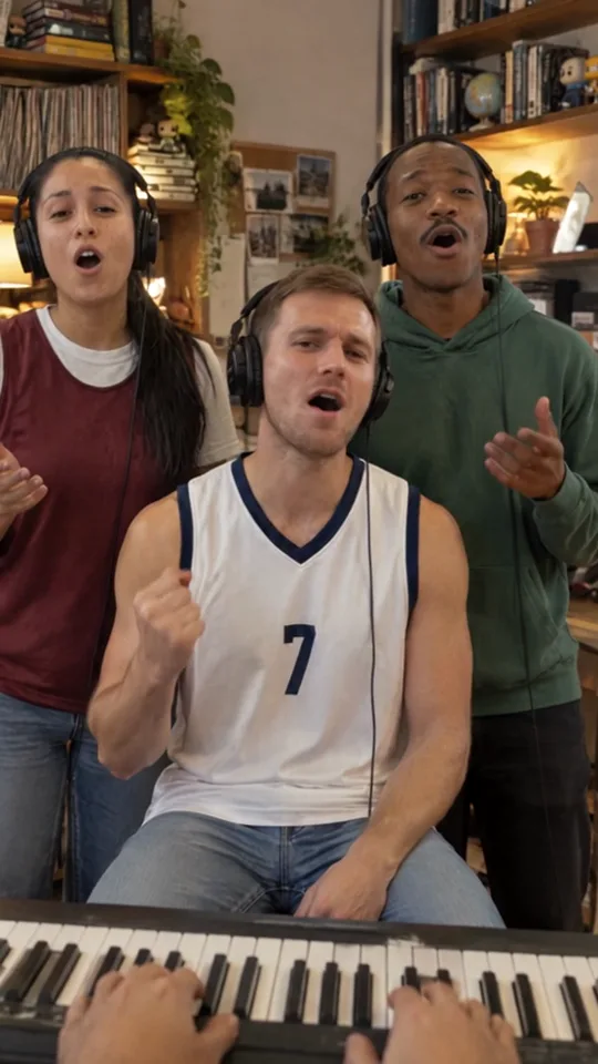 Three singers at the desk